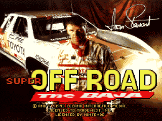 Super Off Road The Baja title screen for Super Nintendo